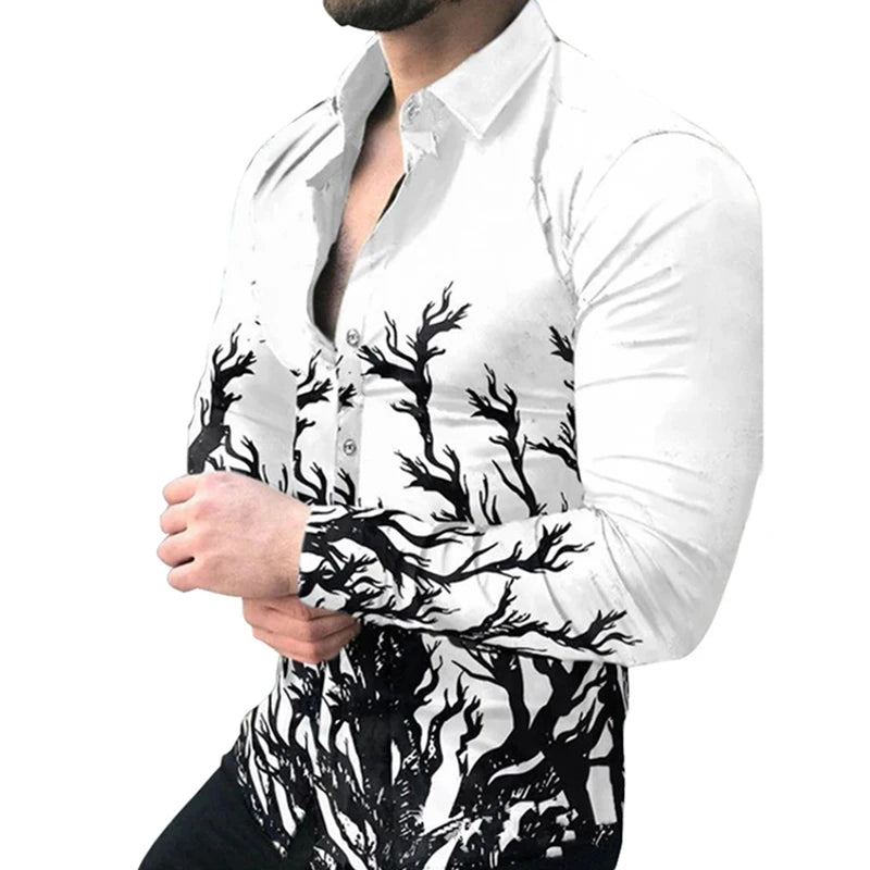 Hot Selling Men's Business Work Shirt All Over Printed Plaid Patchwork Pattern Long Sleeves Luxury Chemise Homme