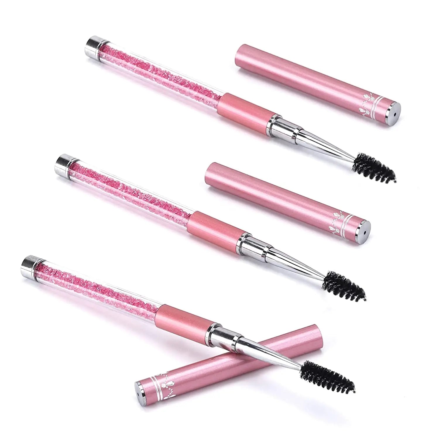 Pink Rhinestone Diamond Tube Eyelash Spoolies Brushes Lash Applicator Disposable Mascara Wand Eyelash Brush