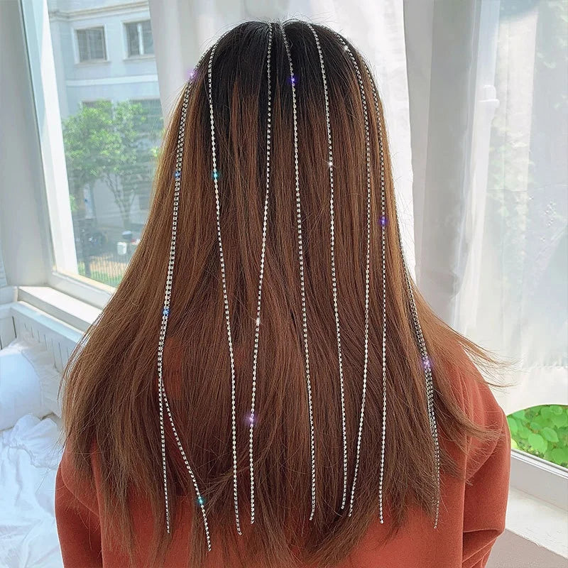 Designer Bridal Hair Accessories Fringe Zircon Rhinestone Tassel Headband for Women