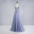 Luxury Lace Floral Sleeveless Spaghetti Straps Sequin Beading Bling Side Slit a Line Long Tulle Prom Party Dress MegaBDM