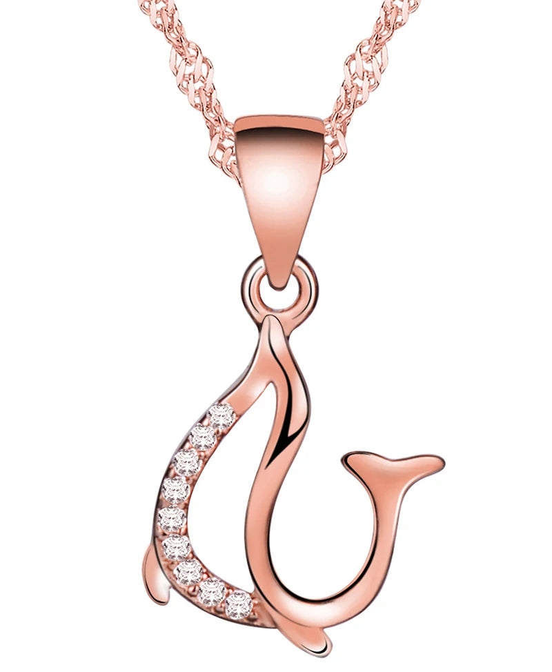 Whimsical Engraved Hollow Cute Dolphin Pave Stone S925 Sterling Silver Pendant Necklace for Women