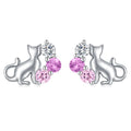 New Arrival 925 Sterling Silver Cubic Zircon Cute Animal Cat Stud Earrings for Women