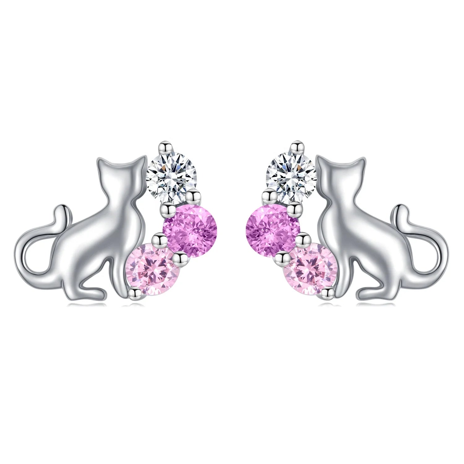 New Arrival 925 Sterling Silver Cubic Zircon Cute Animal Cat Stud Earrings for Women
