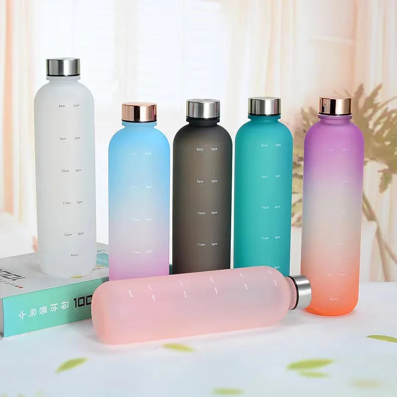 Gradient 1000ml Sports Tritan Plastic Water Bottles Custom Logo Gym Gallon Motivational Time Marker Cycling Water Bottle