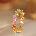Luster Summer Trendy Fine Jewelry Colorful 3x3mm Princess Cut Rainbow Lab Sapphire 10K 14K 18K Gold Party Ring for Girls