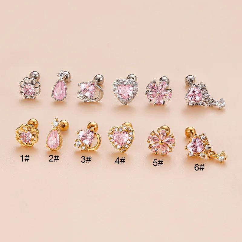 Wholesale New Arrival Piercing Jewelry Fashion Sweet Pink Zircon Collection Cochlear Stud Earrings Piercing Earrings