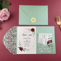 Custom Paper Crafts Pale Green Trifold Wedding Invitations Luxury Elegant Quinceanera Laser Cut Invitations Wholesale