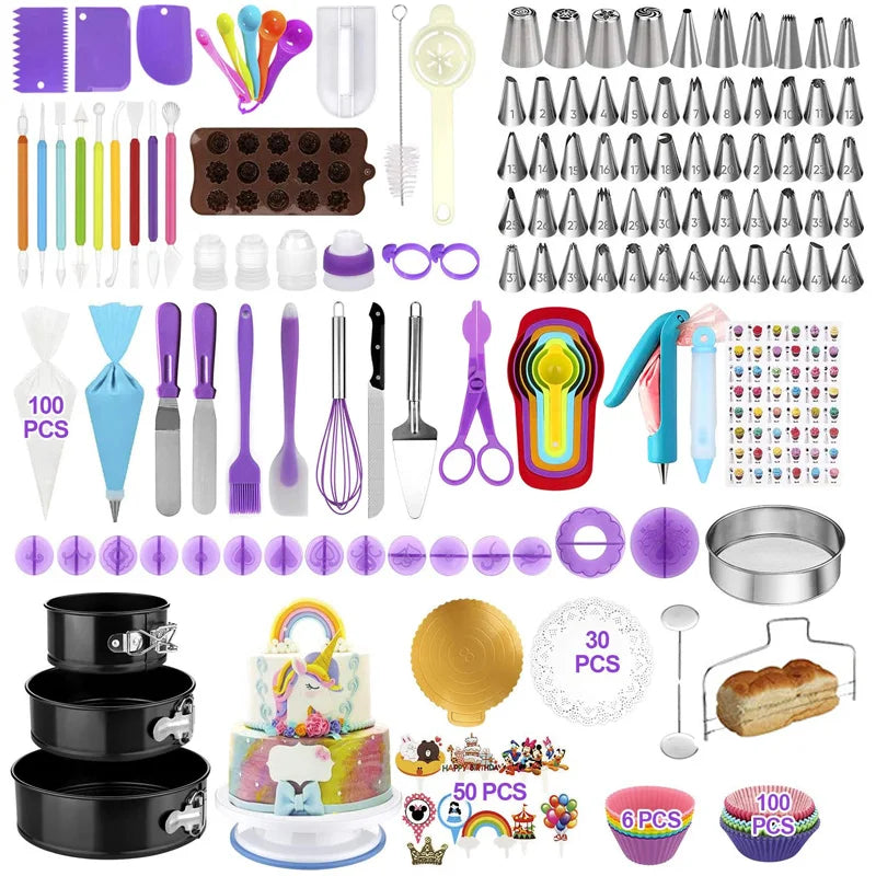 106Pcs Stainless Steel Cake Decorating Tools Kit Nozzle Set Turntable Food Grade Durable Multi Function Baking Decor Accessory