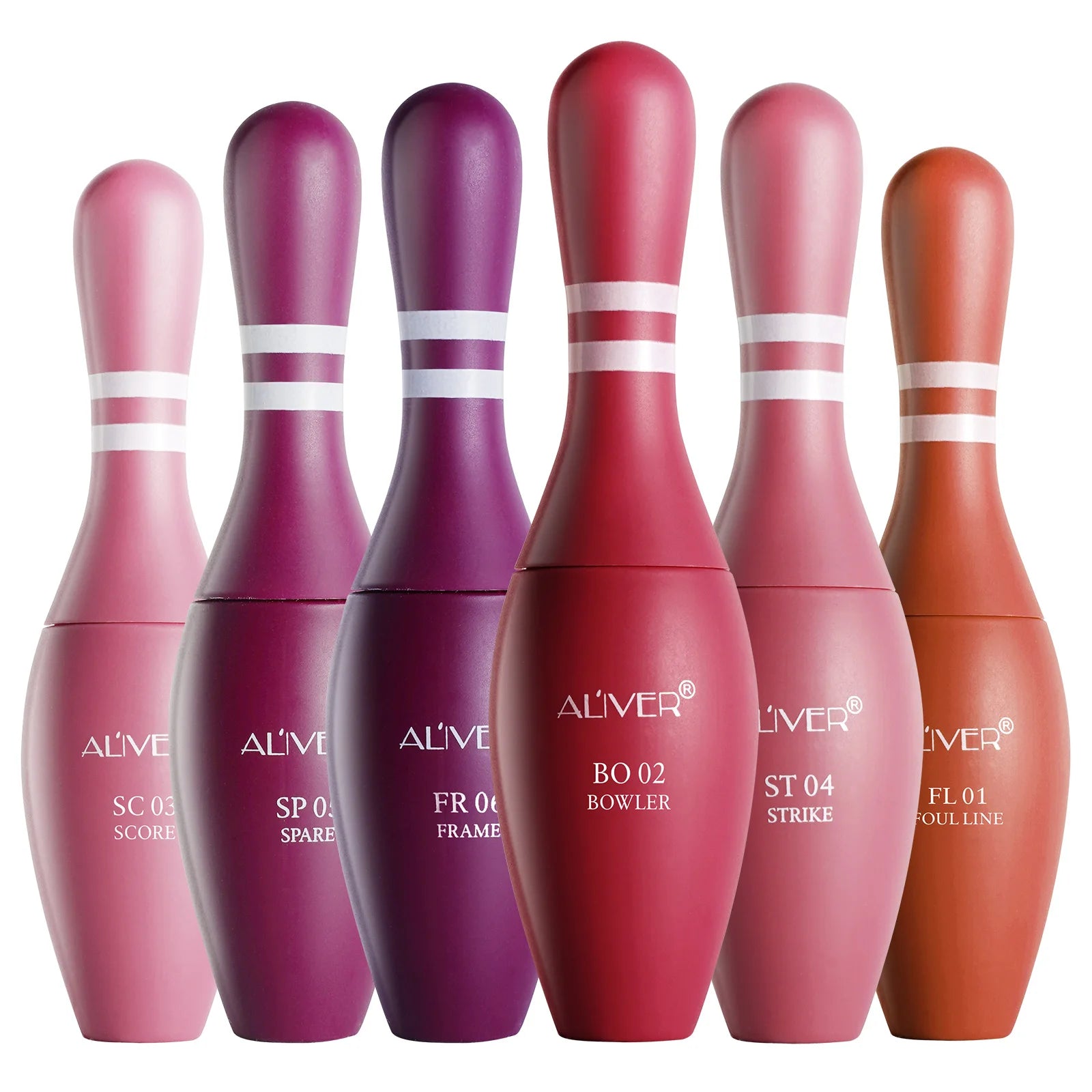 Aliver Wholesale 6 Colors Bowling Design Liquid Lipstick Custom Logo Mini Lip Gloss Waterproof Lip Tint