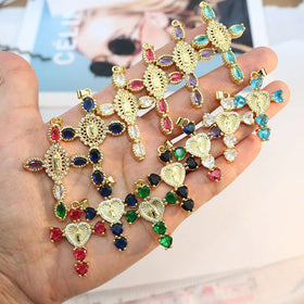 CZ8792 18k Gold Plated CZ Our Lady of Guadalupe Blessed Mother Virgin Mary Cross Pendants Catholic Religious Jewelry Supplies