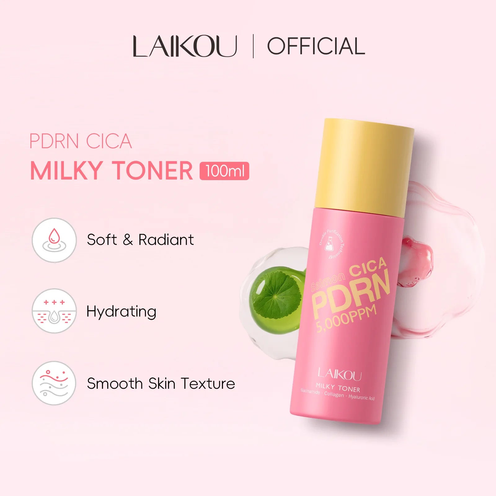 LAIKOU PDRN CICA Milky Toner Essential Hydration Collagen Brighten Refine Skin Reduce Pigmentation Strengthens Skin Barrier