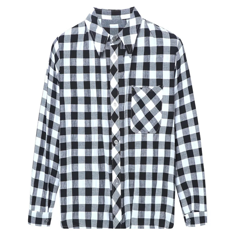 Fashion Women Plaid Shirt Chic Checked Blouse Long Sleeve Boyfriend Casual Print Shirts Loose Cotton Tops Blusas Spring New _
