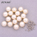 JUNAO Wholesale 4mm 5mm 6mm 8mm Round Peal Beads Appliques Plastic Beige Pearls With Nail for Garment Accessories