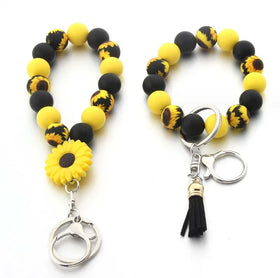 Sunflower Silicone Beads Bracelet Keychain Car Keys Flower Charm Wristlet Key Holder for Women Girls