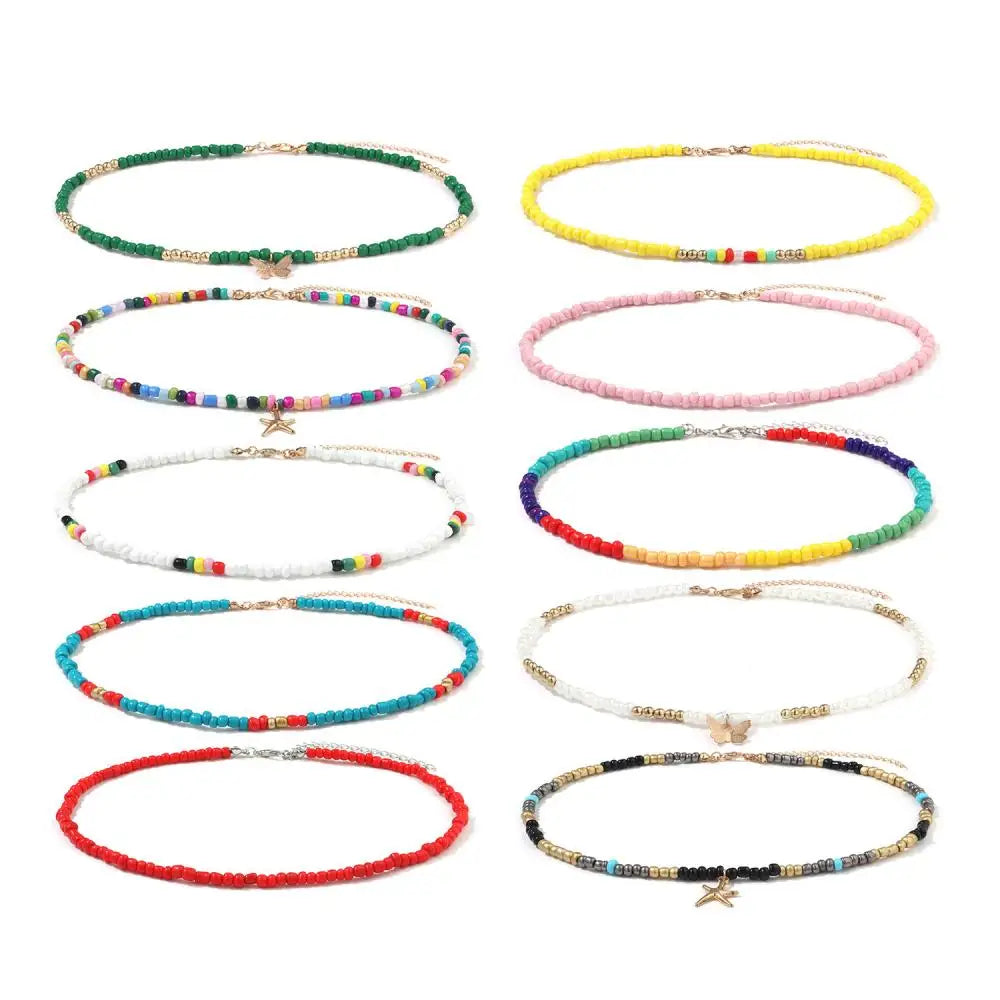 Glass Seed Bead Necklace Zinc Alloy Seedbead Bohemia Necklace 2.8inch Extender Chain 765939