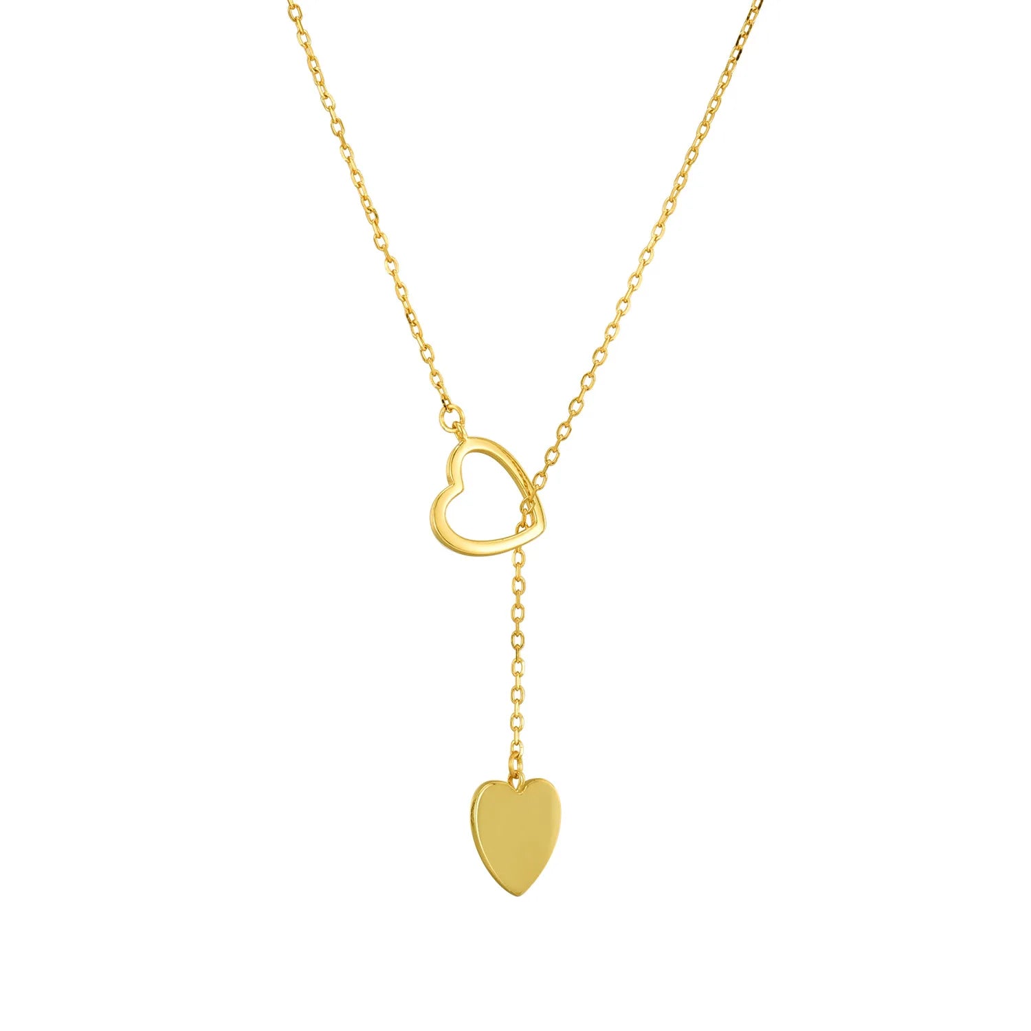 925 Sterling Silver Simple Simple Hollow Heart-shaped Pendant Necklace Double Heart Lariat Necklace for Women