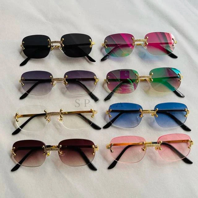 2022 High End Metal Gradient Vintage Small Rectangle Sun Glasses Shades Rimless Square Sunglasses for Men Women