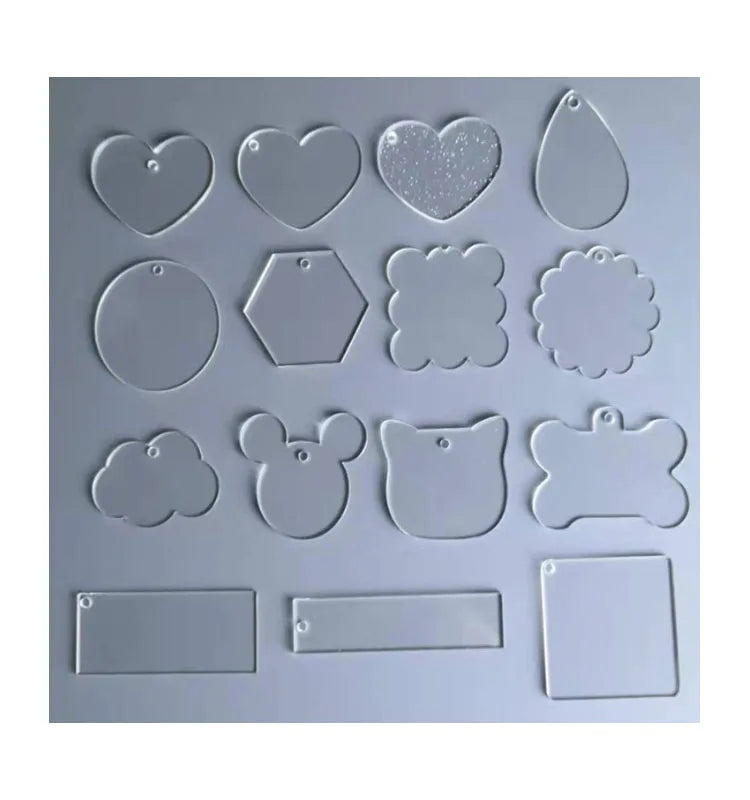Clear Circle Acrylic Disc Heart Square Bone Shape Acrylic Sheet Blank Ornament for DIY Keychain Crafts