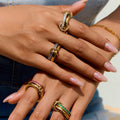 JD 18K PVD Gold Plate Stainless Steel Rings Sweet Romantic Spinel Double Layer Interlocking Ring MegaBDM