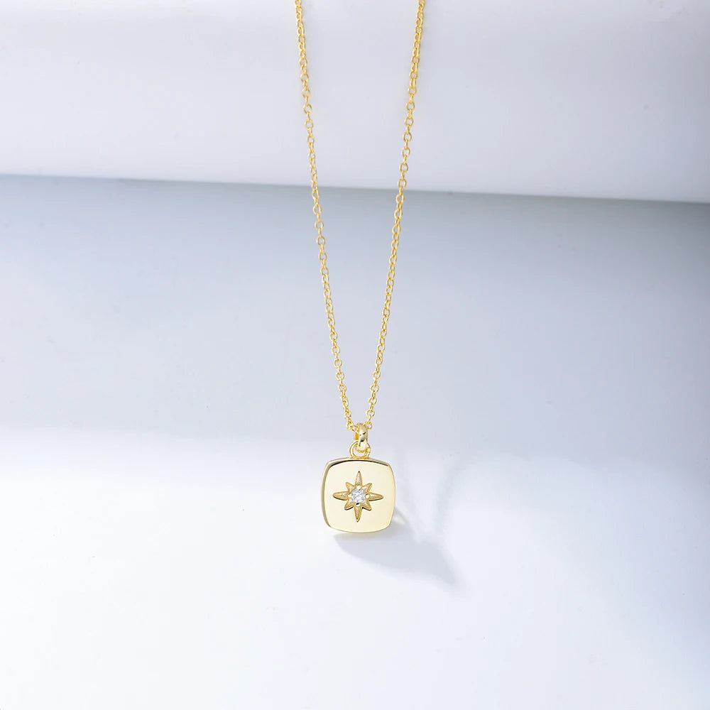 KN1845 New Style Romantic Jewelry 925 Silver Gold Plated Necklace square Pendant Single Cz Necklace