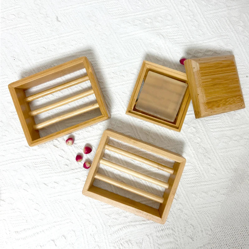 Natural Wholesale Eco Rectangle Draining Stack Shaving Bamboo Dish Holder Bar Soap Holder Self Draining for Bathroom Modern