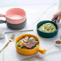 Wholesale  Creative Modern Luxury Glaze Ceramic White Blue Porcelain Soup Pasta Round Bowls with Hande
