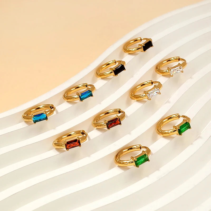 Luxury 316 Stainless Steel Wholesale Jewelry 18K Gold Plated Diamond Zirconia Hoop Earrings Joyas De Acero Inoxidable Para Mujer