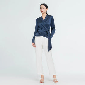 Wholesale 22MM Mulberry Silk Elegant Silk Womens Formal Shirt Design Ladies Long Sleeve Blouses and Tops