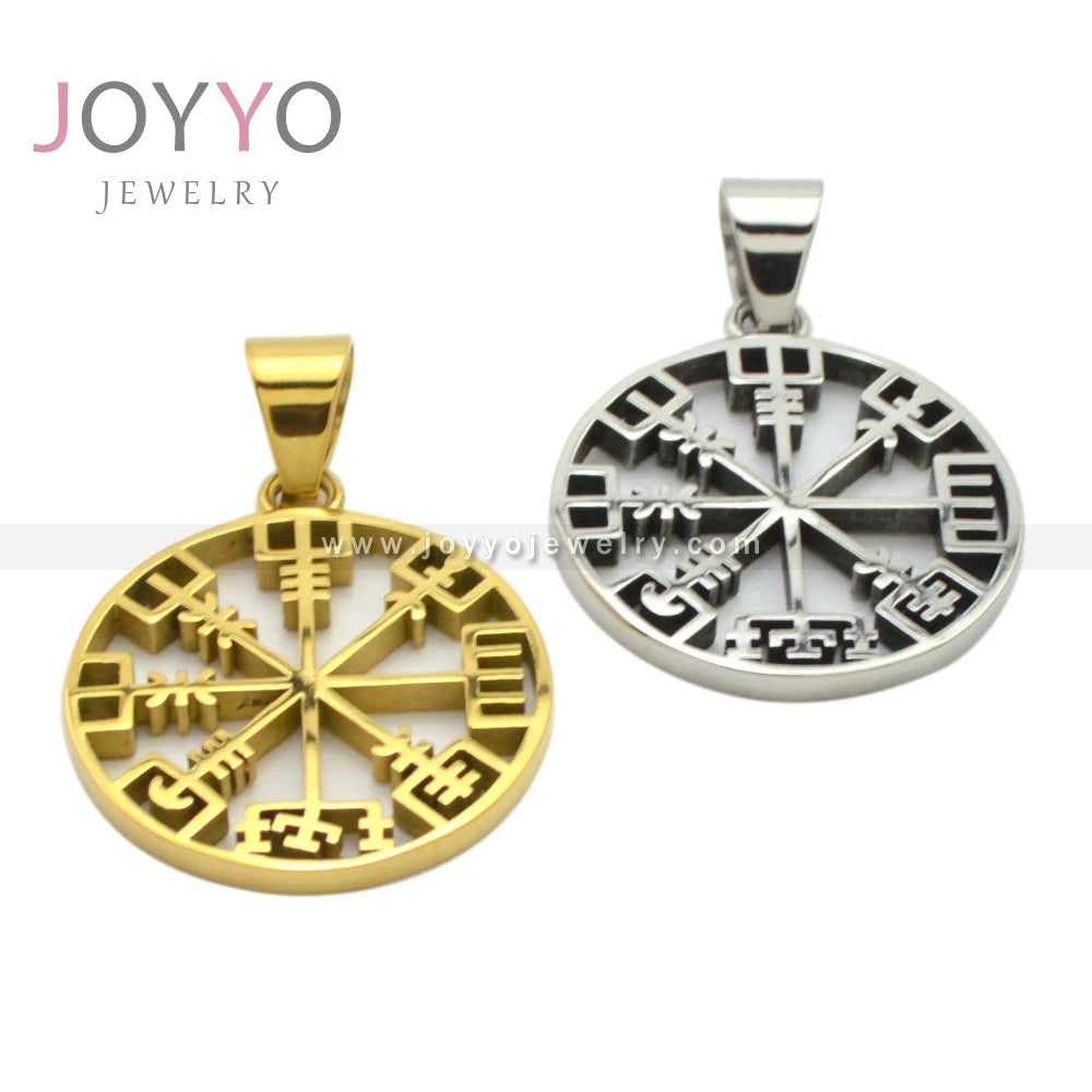 Innovative Design Fashion Viking Jewelry Compass Eco-Friendly Hollow Out Stainless Steel Pendant Necklace