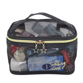 Wholesale Black Nylon Mesh Zipper Pouch for Offices Travel Storage Toiletry Bags Makeup Pouch Cosmetic Bag Mesh Makeup Bags Eco