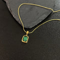Luxury 18K Gold Plated Stainless Steel Necklace Green Crystal Square Pendant Waterproof Fashion Party Jewelry for Women