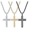 Religious 304 Titanium Steel Cross Necklace Fashion Crystal Zircon Stainless Steel Cross Pendant Necklace for Men