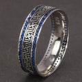 Genuine Sterling Silver 925 Turkish Rings for Men and Women with Blue Round Zircon Retro Punk Rings Fashion Silver Jewelry