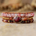 Strawberry Quartz Healing Stones Brass Bangles Custom Charms Unisex Bracelets 14K Gold Plated Vintage Anniversary