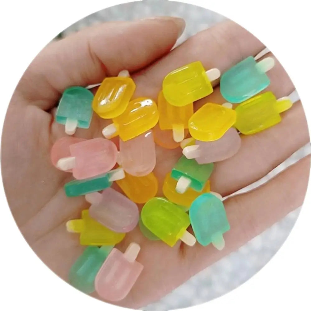 Cartoon Transparent Luminous Popsicle Resin Charm Ice Cream Cabochon Diy Scrapbook Embellishment Phone Decor