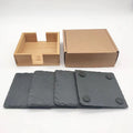 Wholesale Set 4 Pcs Custom Round Black Slate coaster Set with Bamboo Wood Holder