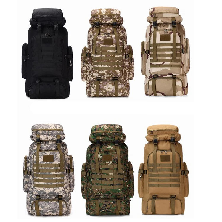 80L Oxford Outdoor Backpack Colorful Hiking Tactical Mountaineering Backpack Men's Camping Travel Bag