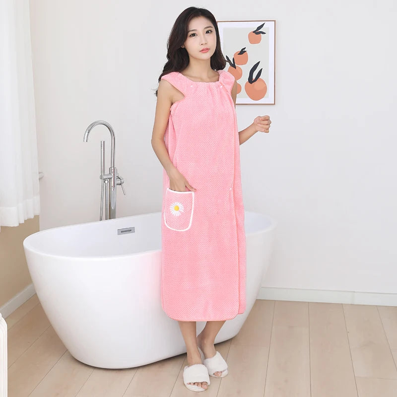 Hot Women Adult  Bathrobes Wearable Bath Dresses Coral Fleece Body Wraps Towel Bath Thick  Home Embroidery Bath Skirt Wholesale