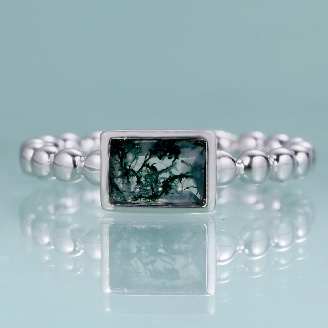 C4591 OEM/ODM 925 Sterling Silver Natural Green Stone Wholesale Factory in China Moss Agate Gemstone Ring