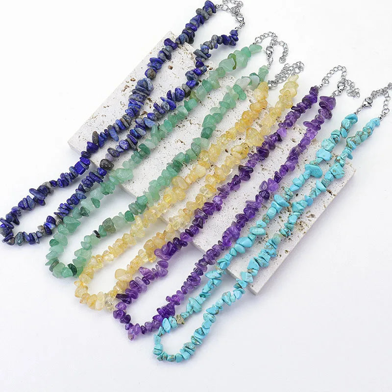 Wholesale Irregular Natural Chip Stone Necklace Cheap Healing Gem Chips Beaded for WomenJewelry Necklaces Making 40 + 5CM