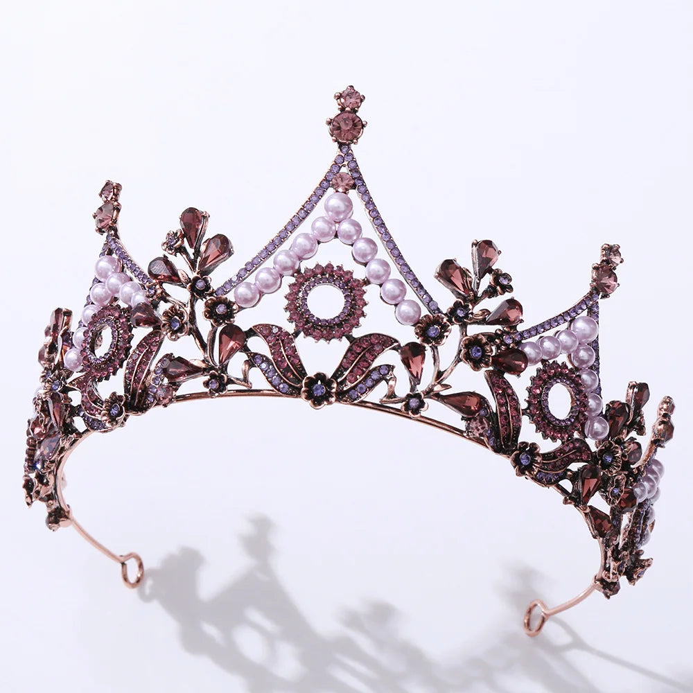 New Retro Rhinestone Bridal Hair Band Hot Sale Trade Baroque Crown Pearl Diamond Crown Wedding Tiara Hair Accessories