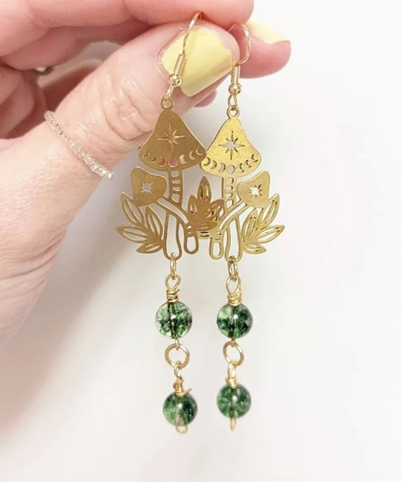 Quartz Crystal Drop Earring Boho Mushroom Earrings for Women Jewelry