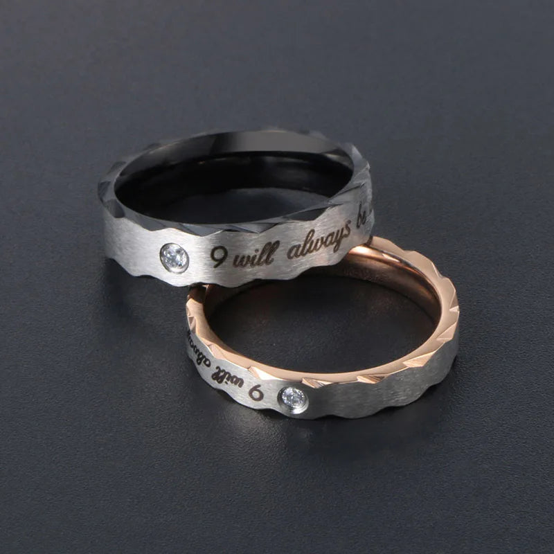 Japanese and Korean Fashion Simple Letters Inset Male Female Couples Ring Gifts Literary Titanium Steel Jewelry SA531-532