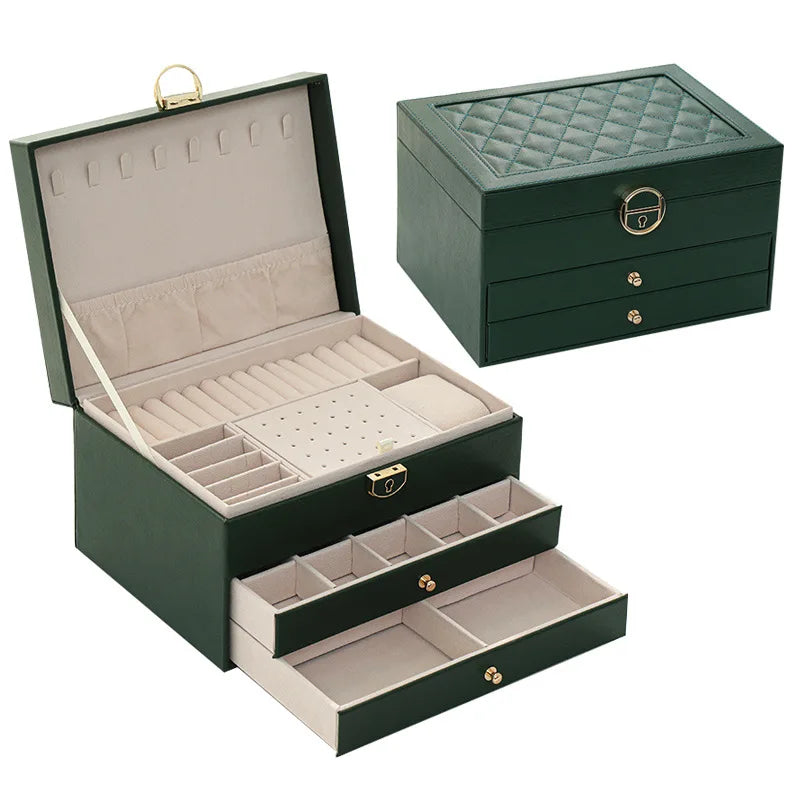 New Popular PU Leather Multi Functional Drawer Lady Watch Jewelry Set Box Organizer cASE