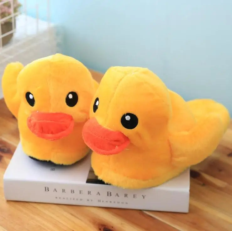 Winter Slippers Plush Yellow Duck Slippers Warm Indoor Plush Cartoon Shoes Furry Slides Women Slippers