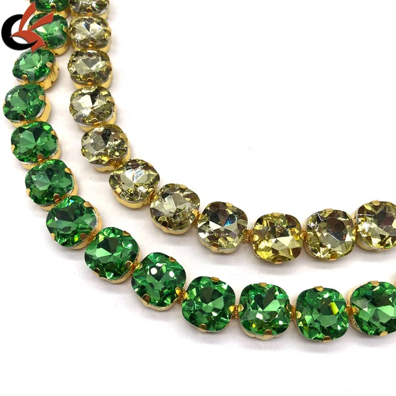 14mm square Shining Glass Crystal Rhinestone Chain Sew-On Glue-On for Clothes DIY Garment Accessories Trim Cup Chain