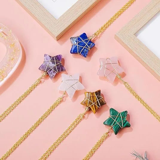 Wholesale Natural Lapis Lazuli Healing Crystal Wrapped Star Pendant Gemstone Crystal Stone Necklace for Children Girl