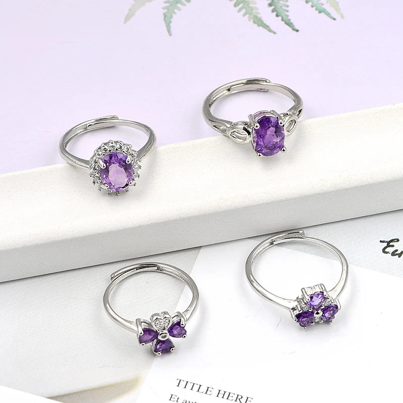 Natural Jewelry Amethyst Crystal Stone Ring Exquisite 7*9mm Brass Oval Crystal Ring
