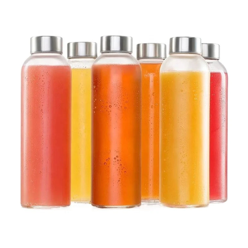 Factory Price 16oz Subzero Water Bottle Glass Beverage Bottle Glass Drinking Bottle With Leakproof Stainless Steel Cap