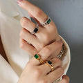 New Fashion Unique Design 18K Gold Titanium 316L Stainless Steel Square Zircon Ring for Women Jewelry